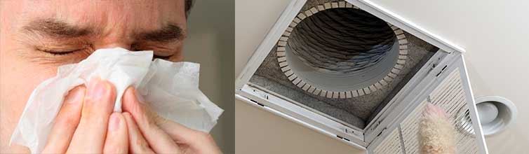 Man sneezing from dusty air vents and ducts